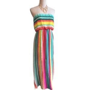 Ruby Rox Strapless Maxi Dress Abstract Stripe Print Boho Beach Vacation Size S